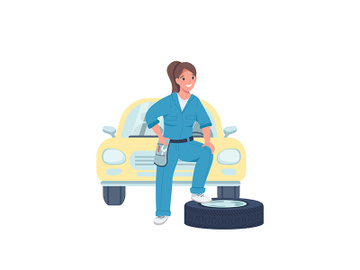 Woman car mechanic flat color vector detailed character preview picture