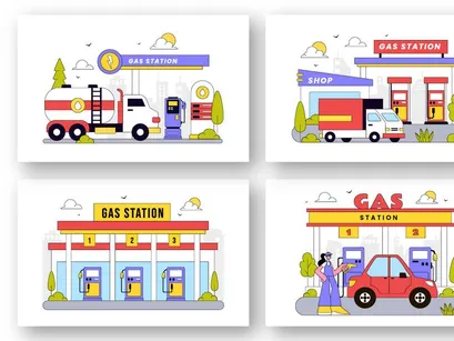 10 Gas Station Vector Illustration
