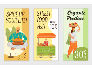 Street food fest, traditional holiday flyers flat vector templates set preview picture