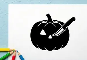 Halloween Pumpkin Carving with Knife and Jack-o'-Lantern Face