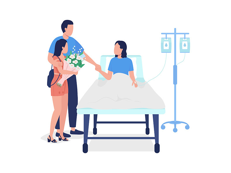 Man with daughter visiting wife in hospital semi flat color vector characters