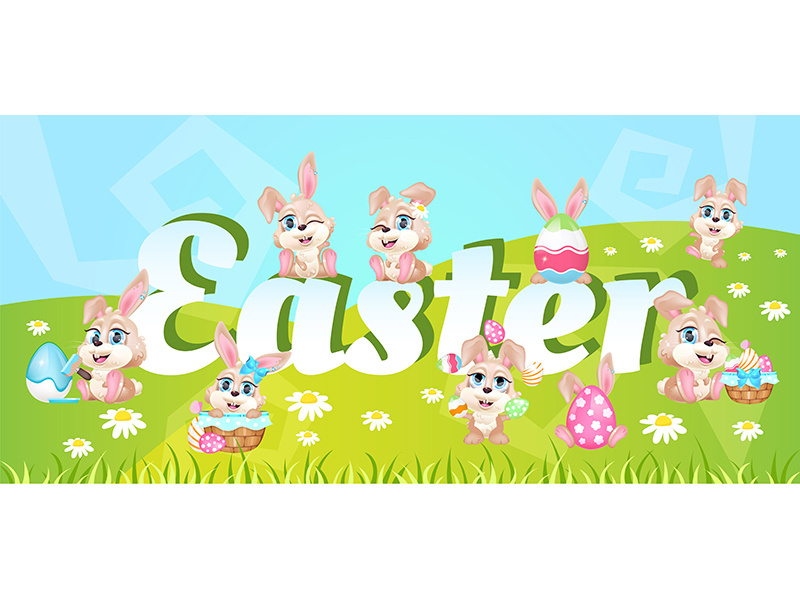 Easter spring holiday word concepts flat color vector banner