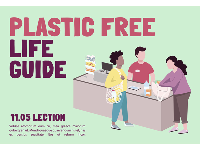 Plastic free guide banner flat vector template