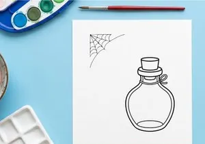Botol kaca kosong dengan sumbat gabus terisolasi di atas latar putih. Kontainer vintage minimalis untuk minyak esensial, parfum, atau elemen desain apotek.