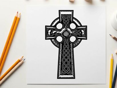Celtic cross silhouette with intricate knotwork design