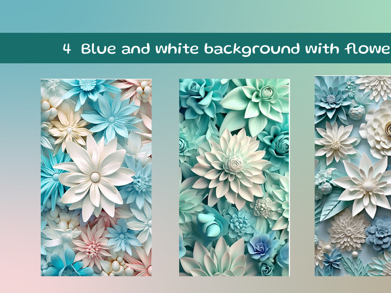 Blue and white background with flowers