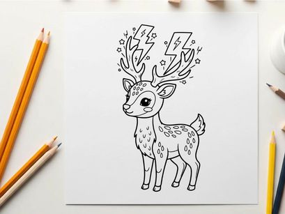 Cute deer with lightning antlers vector illustration flat design