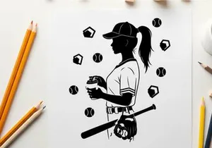Silhouette of a female baseball player in action
