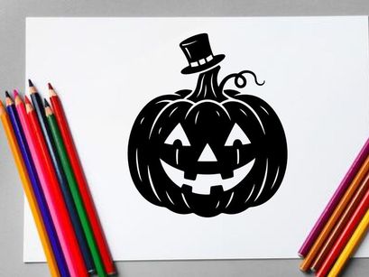 Halloween Pumpkin with Jack-o'-Lantern Face and Top Hat