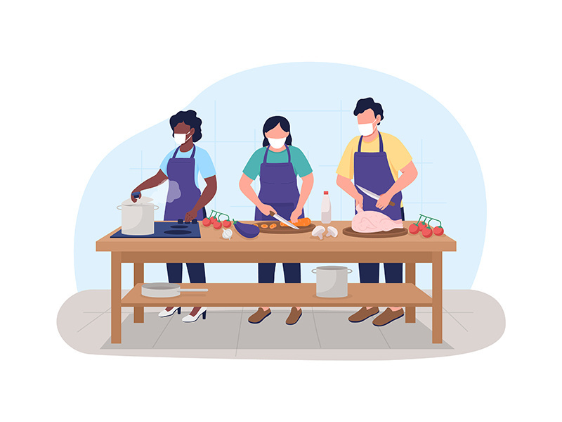 Cooking class during pandemic 2D vector web banner, poster