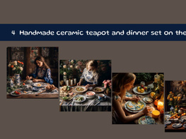 Handmade ceramic teapot and dinner set on the table preview picture