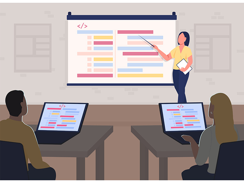 Programming course flat color vector illustration