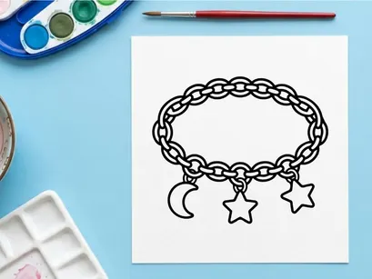 Bracelet with moon and star charms. Celestial jewelry icon on white background.