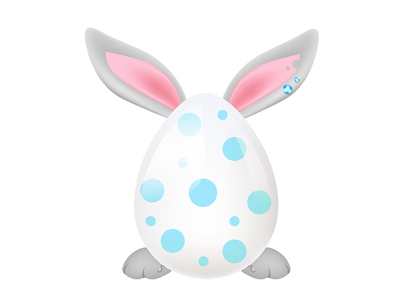 Cute bunny behind dotted egg kawaii cartoon vector character