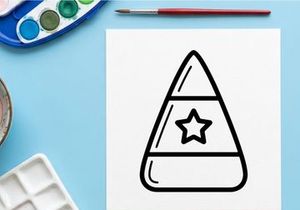 Candy corn icon with a star. Festive Halloween sweet treat graphic design element.