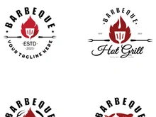 Simple Barbecue Vintage hot grill, with crossed flames and spatula. Logo for restaurant, badge, cafe and bar.vector