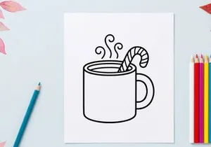 Caneca de Natal com ilustração em linha de cana-de-açúcar para ícone de design de temporada festiva
