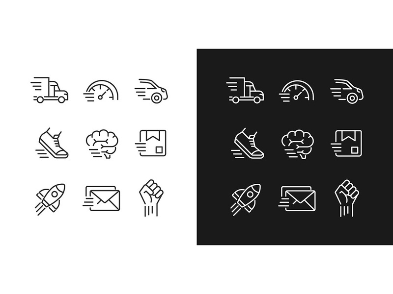 Motion and speed pixel perfect linear icons set for dark, light mode