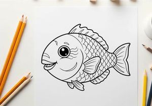 Cute smiling fish cartoon vector illustration flat design
