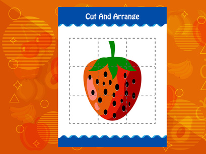 5 Pages Cut and arrange with a fruit worksheet for kids. Educational game for children