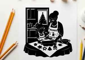 Mother and child baking christmas cookies silhouette