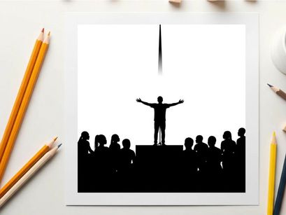 Silhouette of a man on stage with audience and spotlight