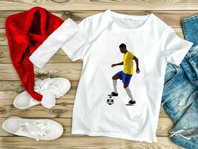 Professional soccer player in action with ball on white background