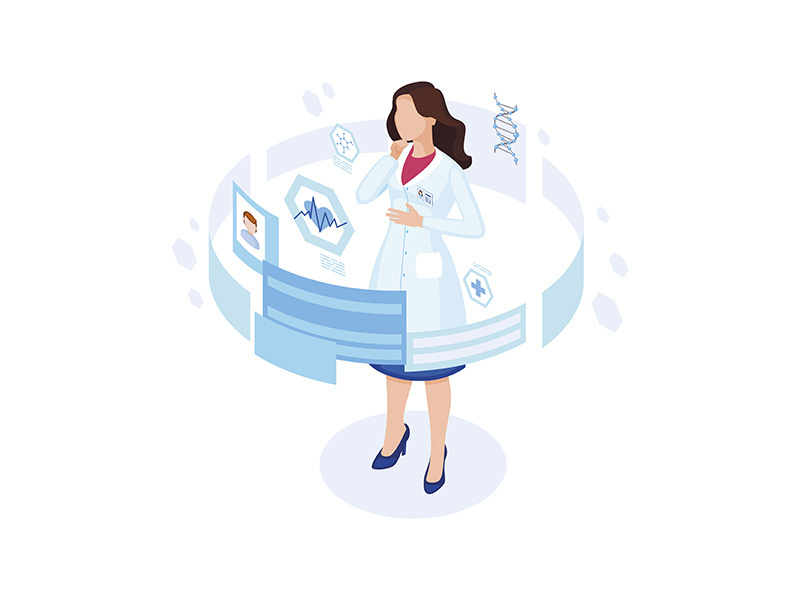 Doctor studying patient profile isometric illustration