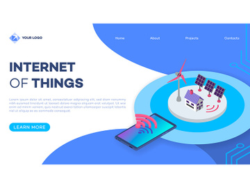 Renewable energy landing page vector template with isometric illustration preview picture