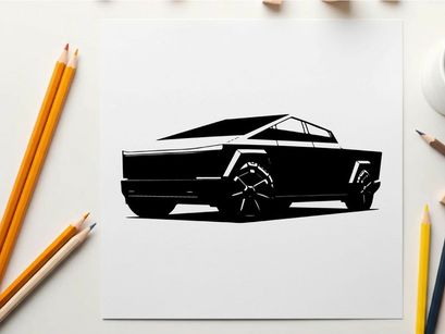 Silhouette of a futuristic electric pickup truck with angular design