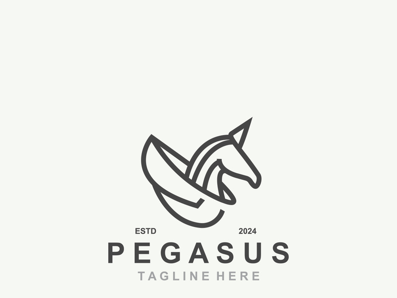 Pegasus horse Logo minimalist, Line art, Modern simple mascot, Mystic premium emblem