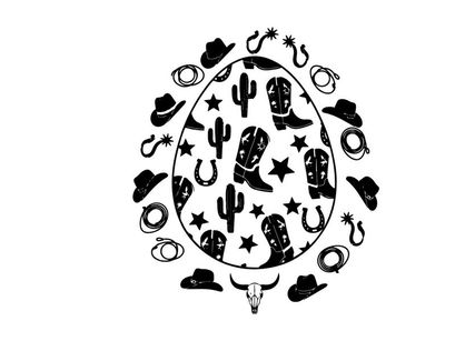 Western silhouette of cowboy hats and boots