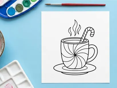 Steaming hot coffee cup with snowflake design for cozy winter Christmas morning celebration