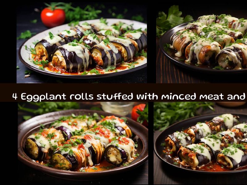 Eggplant rolls stuffed with minced meat and cheese