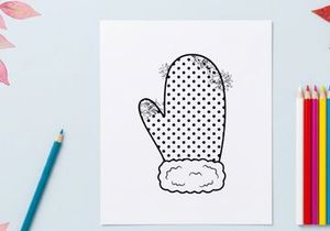 Polka dot winter mitten illustration with snowflakes for Christmas holiday design