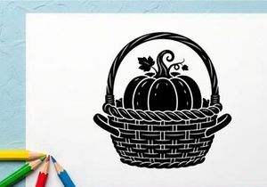 Pumpkin in Basket for Autumn Harvest and Fall Decor