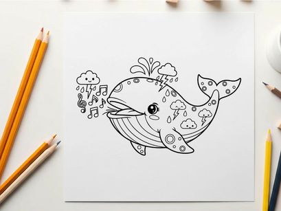 Whale singing music notes underwater vector illustration