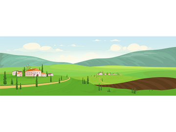 Planting season in hilltop villages flat color vector illustration preview picture