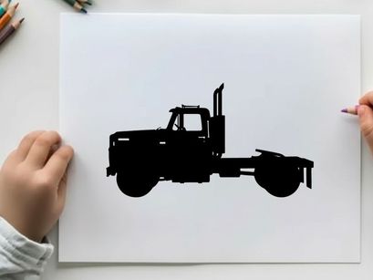 Silhouette of a semi truck without trailer on white background