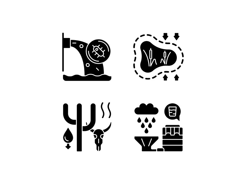 Worldwide rising water demand black glyph icons set on white space