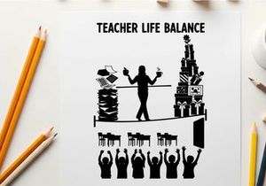 Teacher life balance silhouette of educator juggling responsibilities
