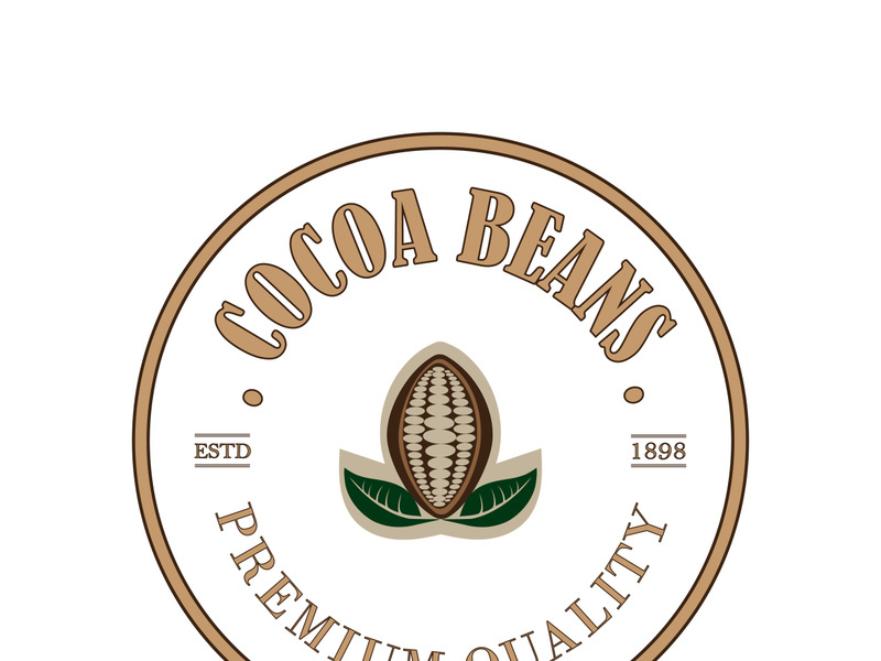 cocoa logo,cocoa bean,cocoa tree,cocoa branches and leaves,chocolate mix on white background,vintage,modern,simple,minimalist icon illustration template design vector
