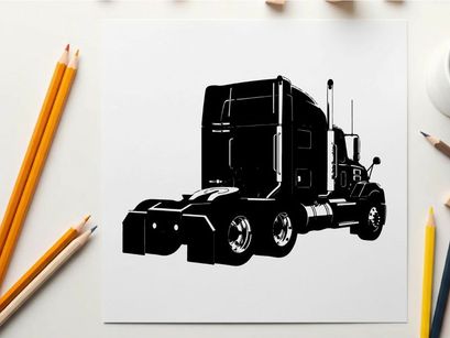 Silhouette of a large truck with a sleeper cabin silhouette