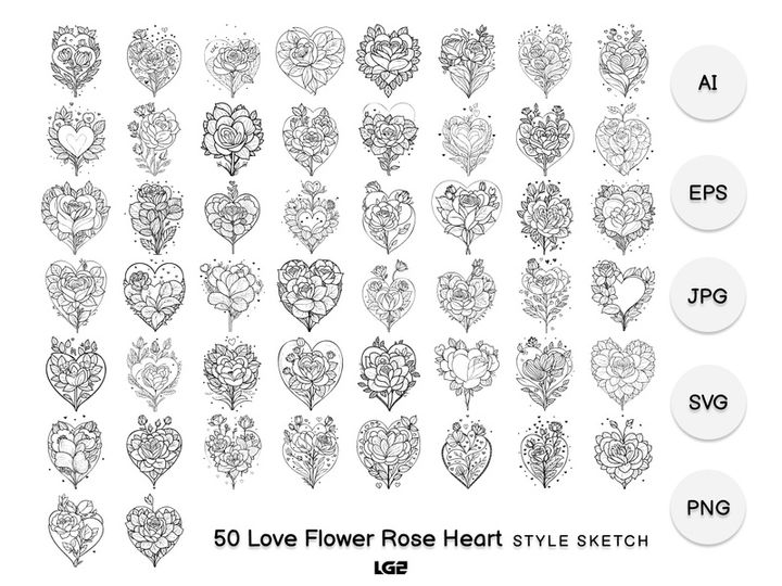 Love Flower Rose Heart Element Black