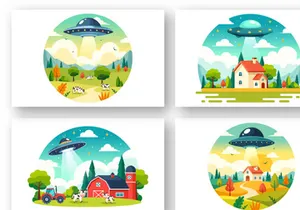 9 UFO Flying Spaceship Illustration