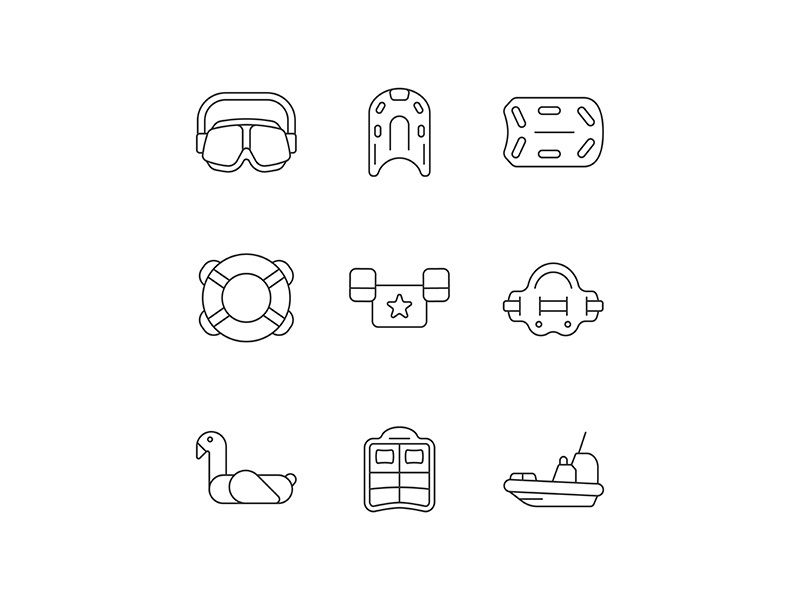 Swimming lessons linear icons set
