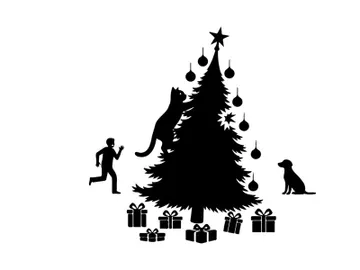 Christmas tree silhouette with cat dog and runner silhouette preview picture