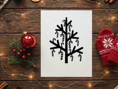 Minimalist Christmas Tree Wall Decor with Candy Cane Ornaments
