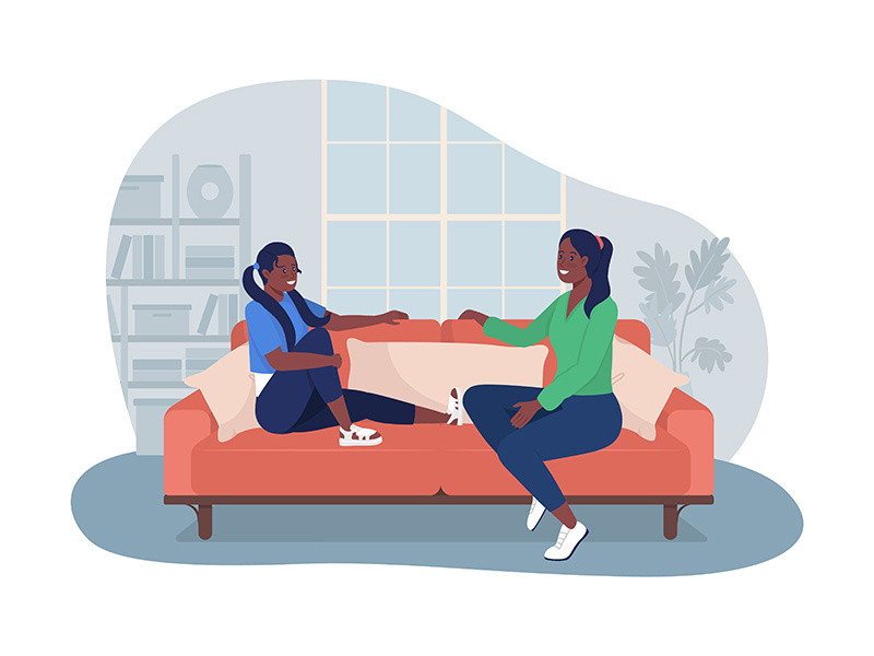 Teenager talk with mom 2D vector isolated illustration