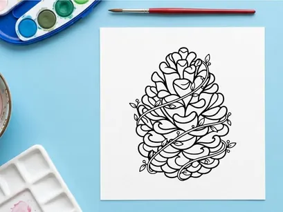 Ilustrasi kerucut pin abstrak. Gambar botani artistik untuk proyek desain